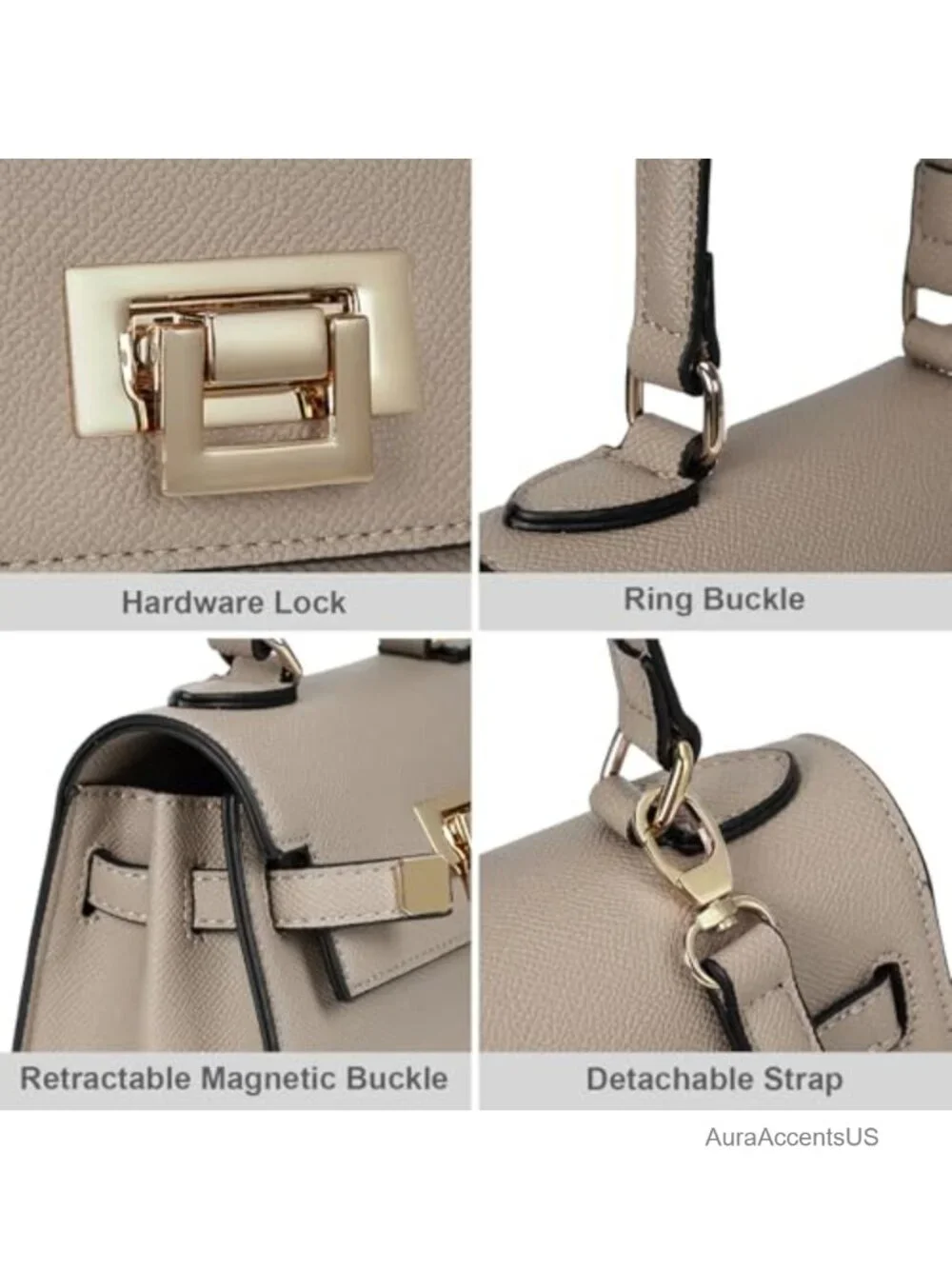 Faux Leather Mini Satchel Bag Top Handle Crossbody Purse with Detachable Strap